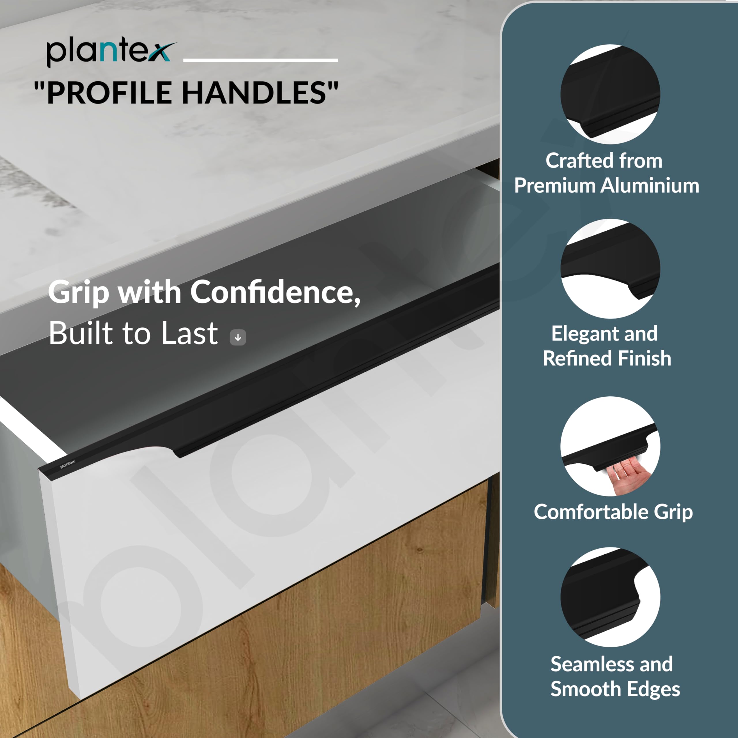 Plantex Profile Handles - Black Kitchen Drawer Pulls -2 Plantex Profile Handles - Black Kitchen Drawer Pulls -2