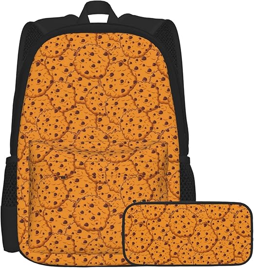 School Backpack 2 in 1 Set Chocolate Chip Cookies Pattern Backpacks Water Resistant School Bag