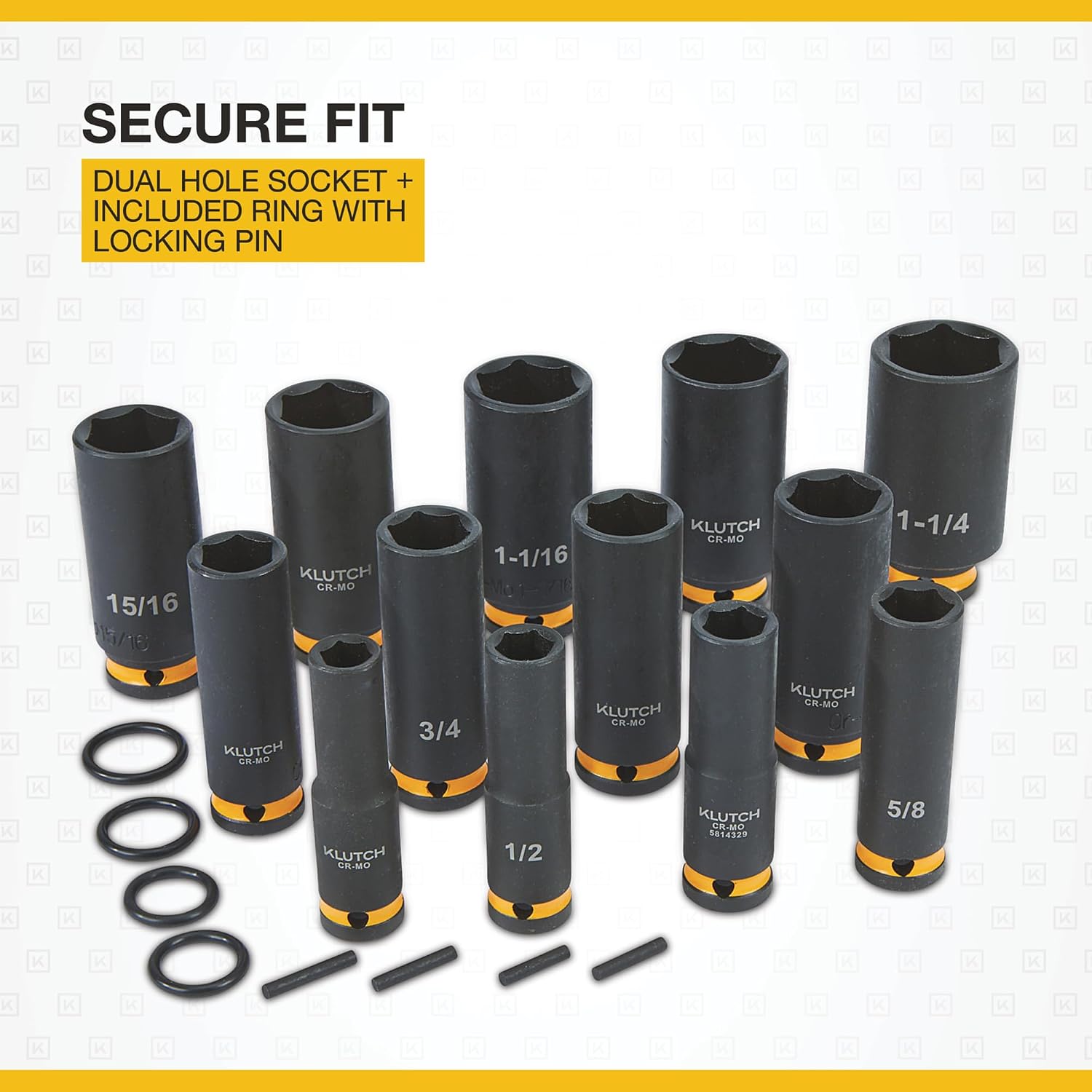 Klutch 1/2in. Drive Deep Impact Socket Set, SAE, Chrome Molybdenum, 13 Pcs.