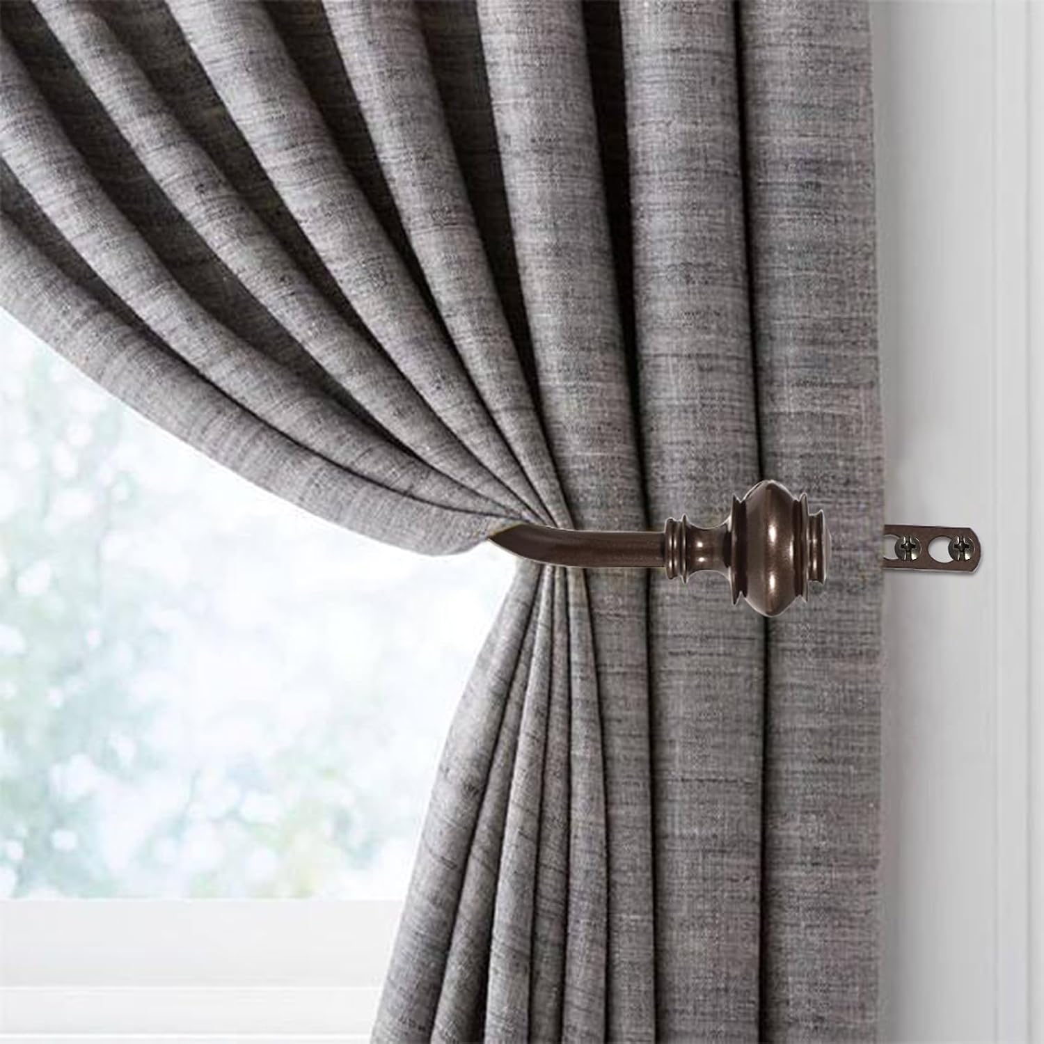 2Pcs Curtain Holdbacks, Heavy Duty Curtain Holders Wall Mounted, Vintage Curtains Pull Backs for Drapes, Metal Curtain Side Hooks Accessories for Window Bedroom Living Room Home Decor, Brown
