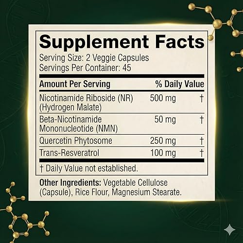 Miniatura 8 de Suplemento NAD 90 cápsulas, ribósido de nicotinamida liposomal, resveratrol, quercetina, NAD nicotinamida ribósido resveratrol 900 mg para mujeres y