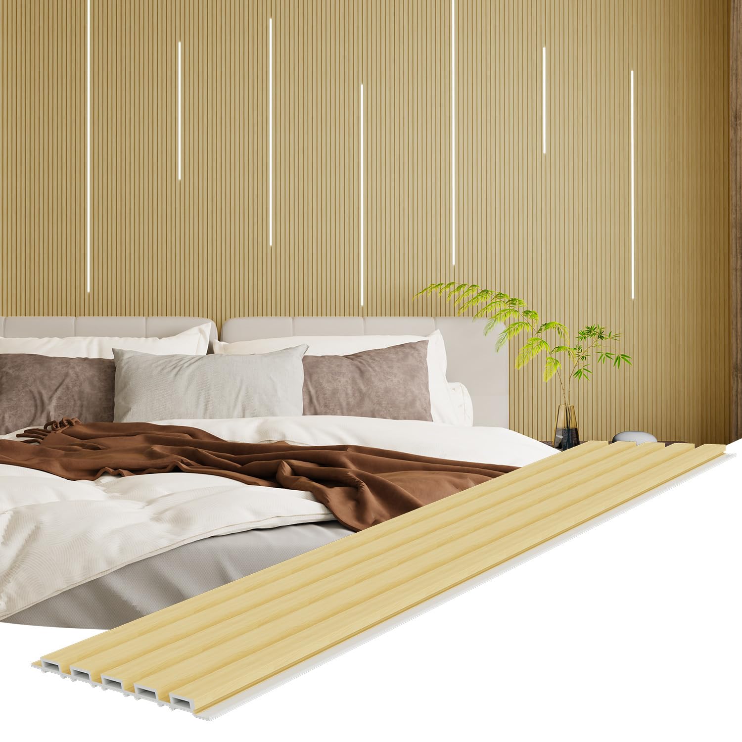 WPC Wall Panels, 16-Pack 48 × 6 Inch 3D Wall Panels for Interior Wall Décor, Modern Accent Wall Panels for Office Spaces, Living Room, TV Background (Oak)