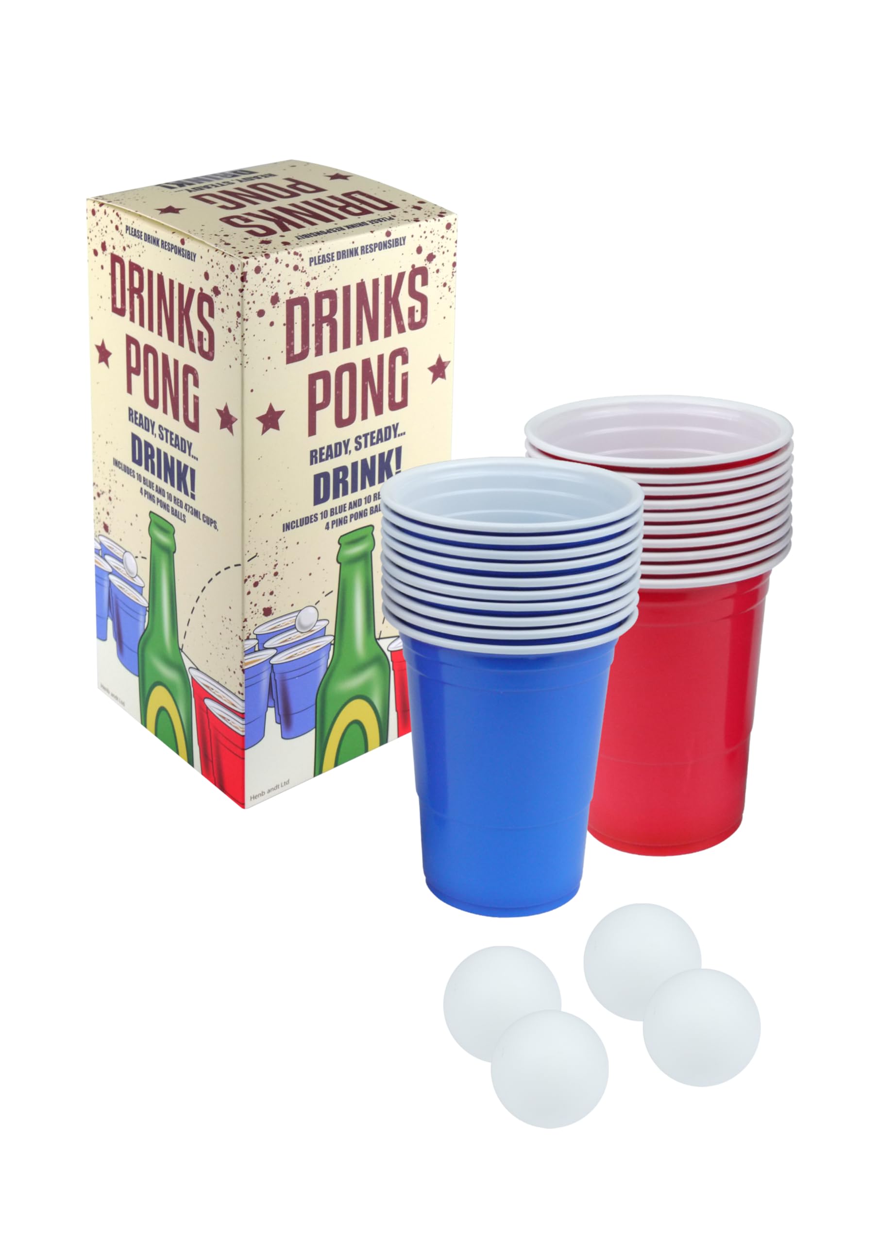 HENBRANDT 2 x Beer Pong Game Set 24-Piece 16oz Blue and Red Plastic Cups for Students Birthday Parties Hen Party Stag Do Summer Fun Drinking Bar Games for Adults