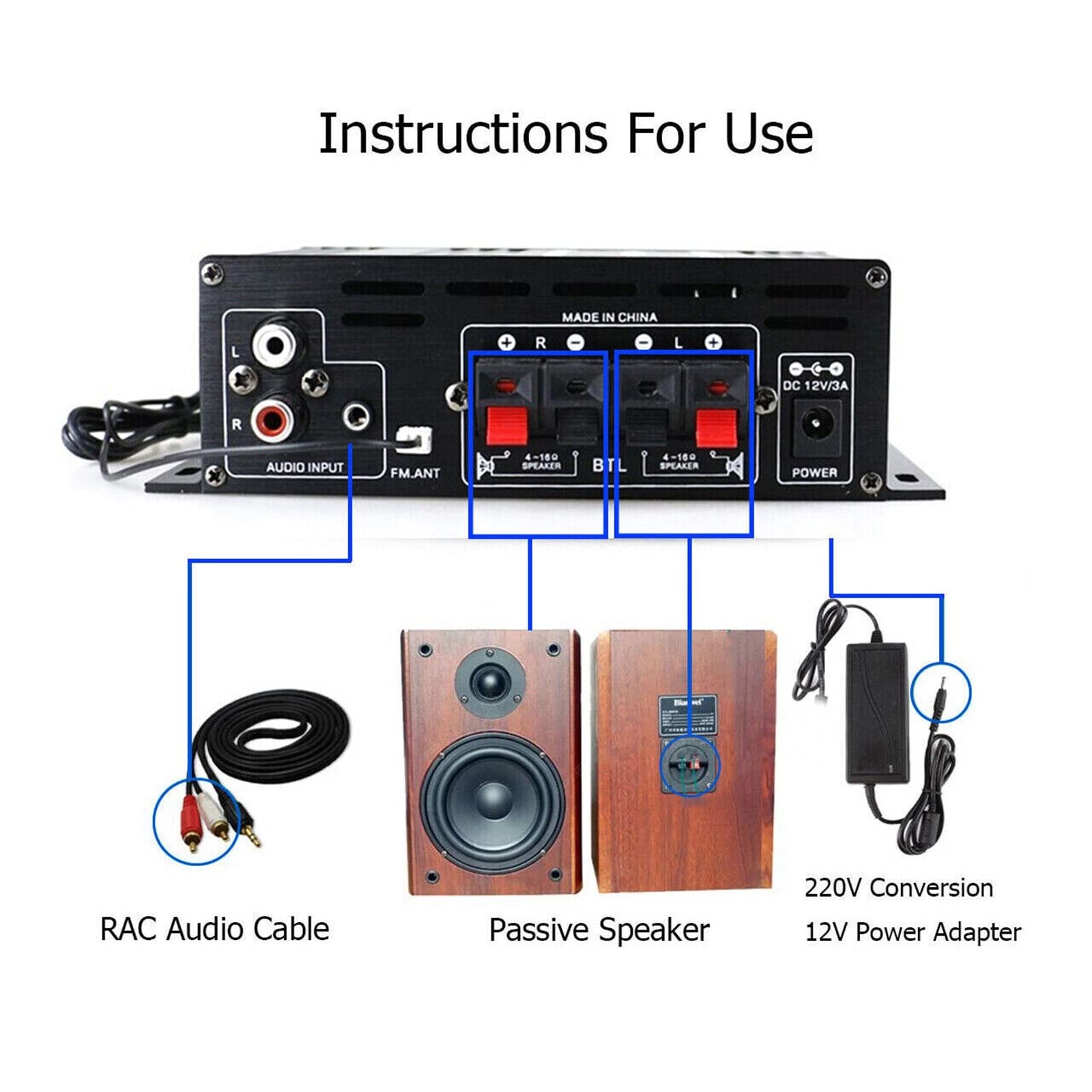 Ampli Voiture, 12V HiFi amplificateur de Puissance stéréo Maison Voiture ampli Basse Voiture Haut-Parleur Classe D Voiture Maison Son amplificateur de Puissance amplificateur de Voiture