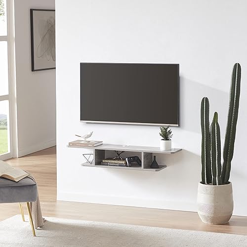 Soporte flotante para TV, centro de entretenimiento montado en la pared y estante de gabinete, consola de TV con almacenamiento, consola multimedia