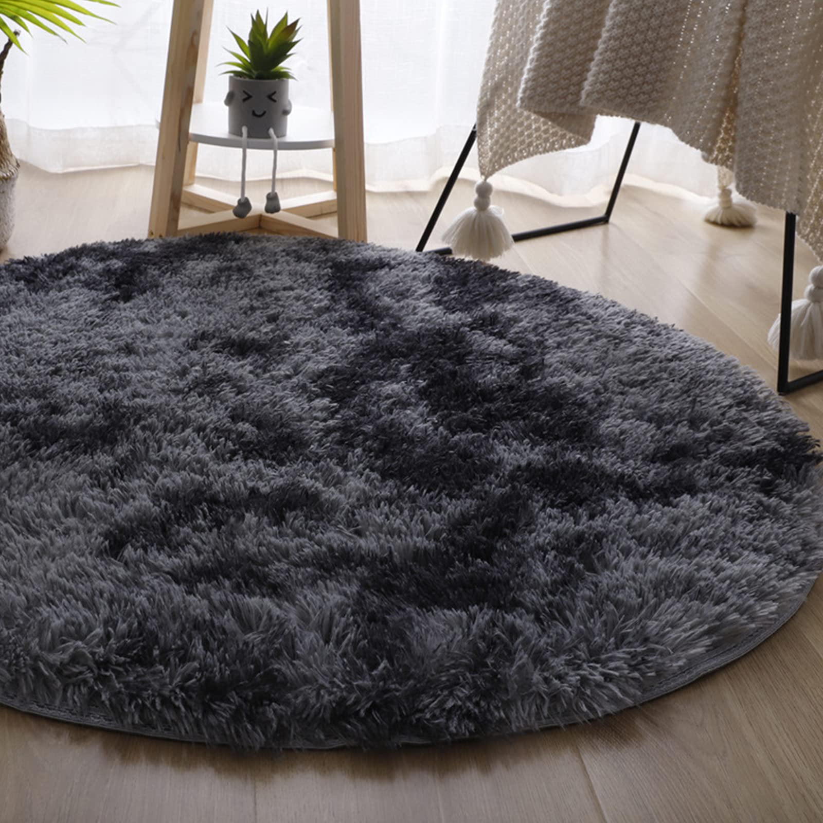 Tapis rond dégradé tie-dye chambre chevet et coussin de table basse doux