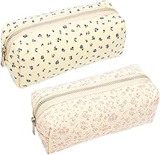 2 Pack Floral Pencil Case, Cute Small Flowers Pencil Case for School Office Cosmetic and Toy Organizer Portable for Students Teens, Pink and Dark Blue Flowers, Elegant floral design