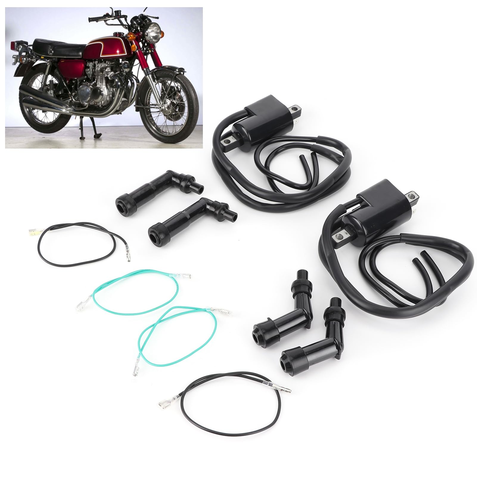 Aramox Juego de bobina de encendido, bobina de encendido de aleaci¨®n de aluminio + juego de tapas de buj¨ªa OE: 30510?333?013 apto para CB350F CB400F CB500 CB550