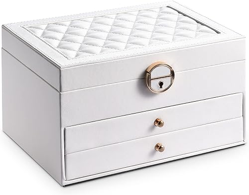 ZonGoods Cajas de joyería para mujer con candado caja organizadora de joyas de cuero grande de 3 capas caja de joyería para anillos aretes collares