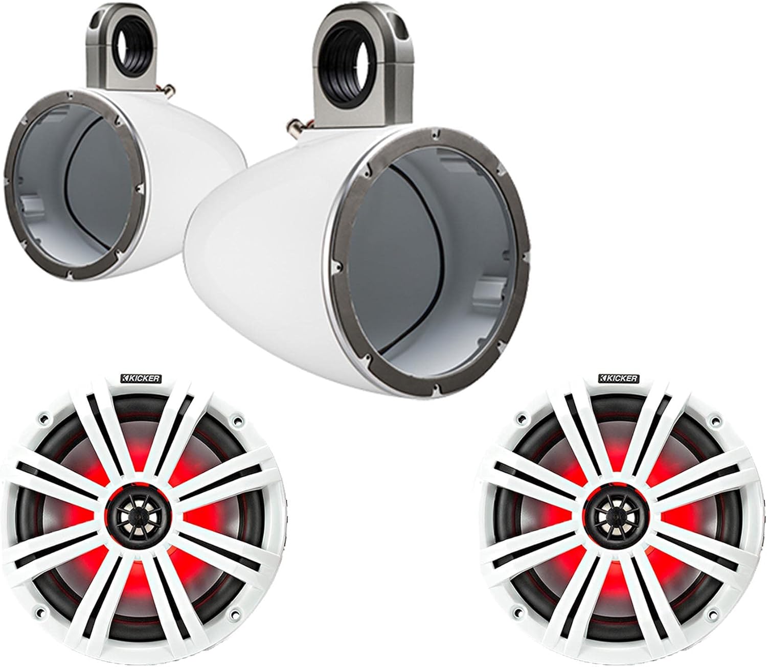 Kicker 8" White Wake Tower LED Marine Speakers 1Pair Electronics