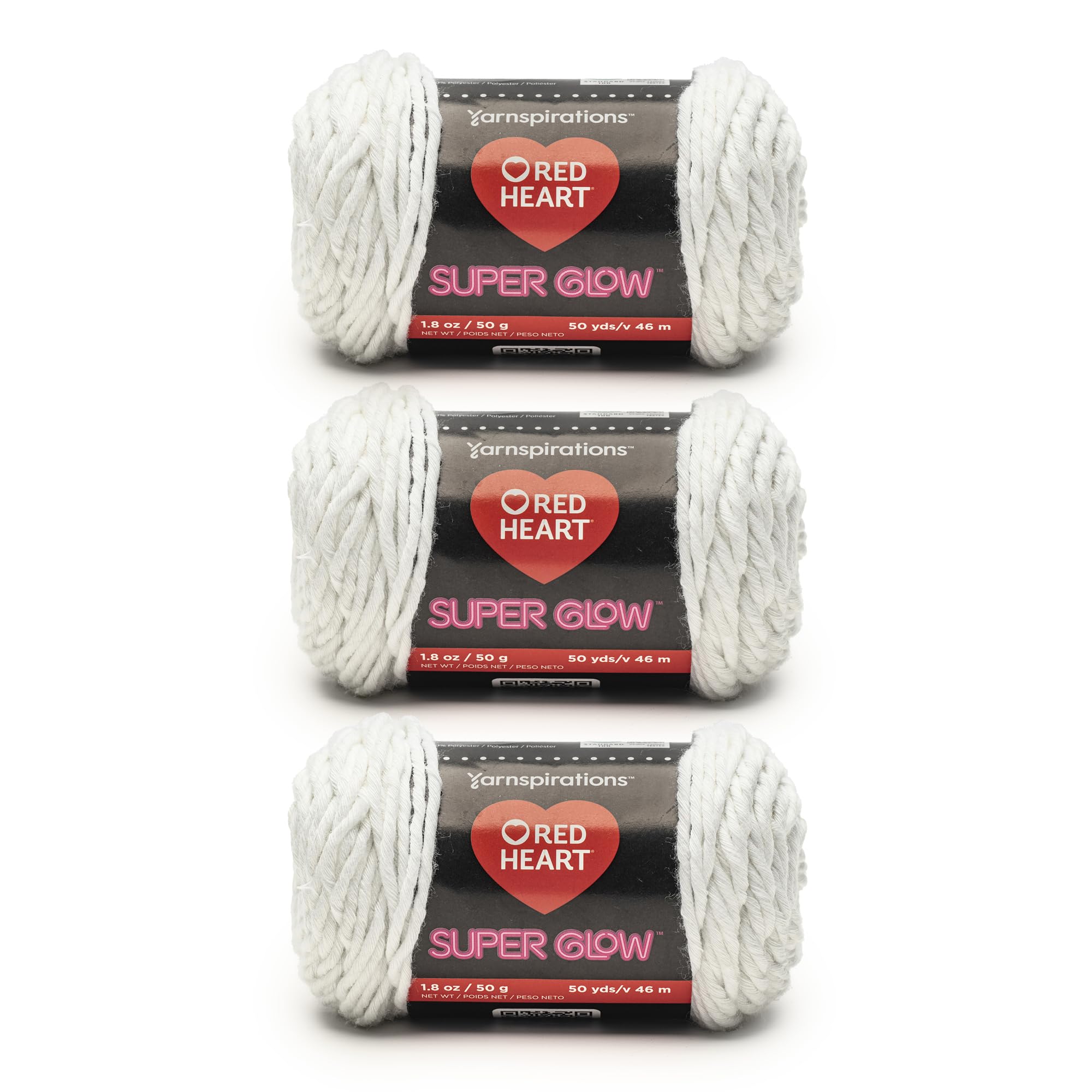 Red Heart Super Glow Lunar White Garn, 50 g, 100% Polyester, Kammgarn Nr. 4 (Medium), 45,7 m, Stricken/Häkeln, 3 Stück