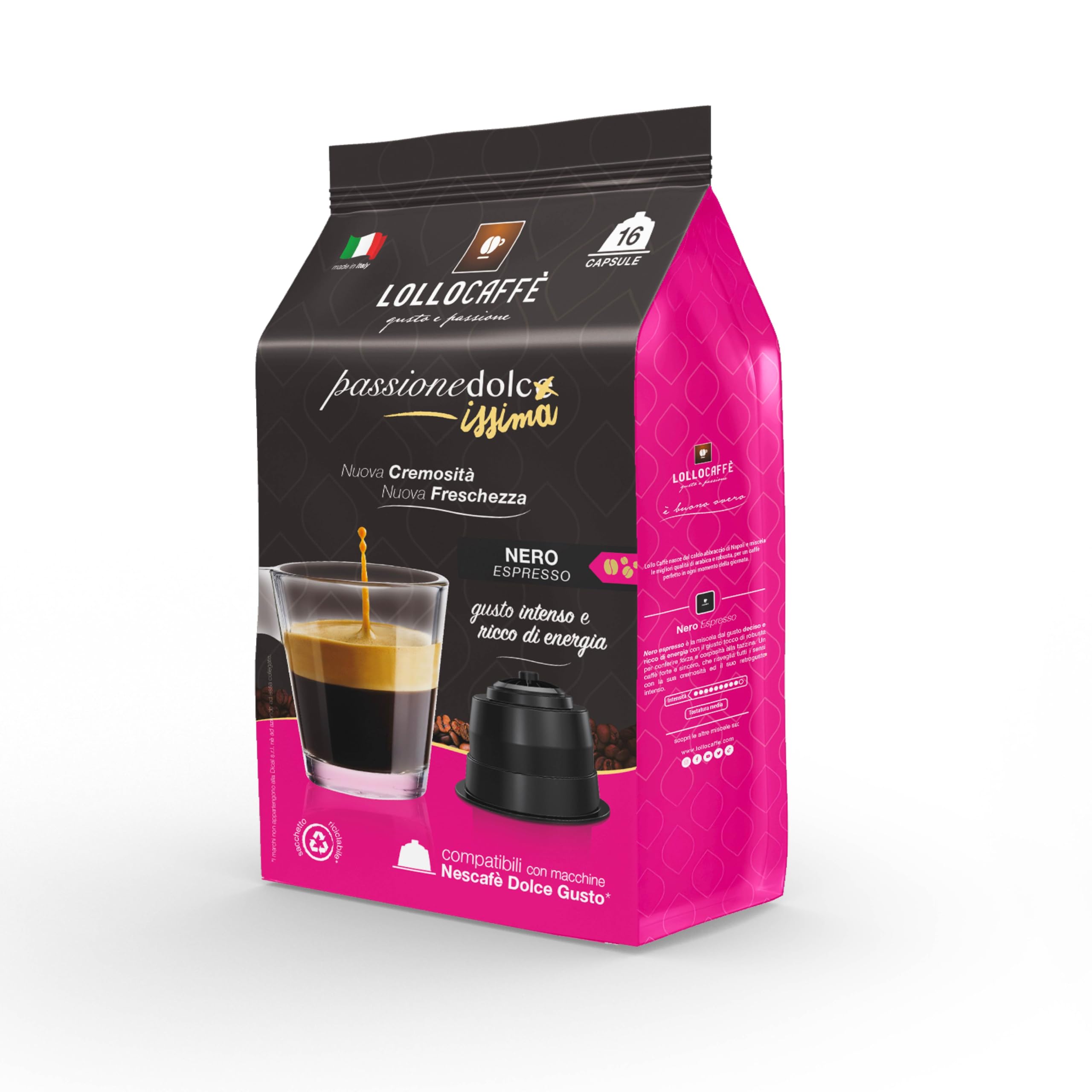 Lollo Caffè Miscela Nera - 96 capsule (6 confezioni da 16) - Compatibili con le Macchine Nescafè* Dolce Gusto* (Confezione da 2)