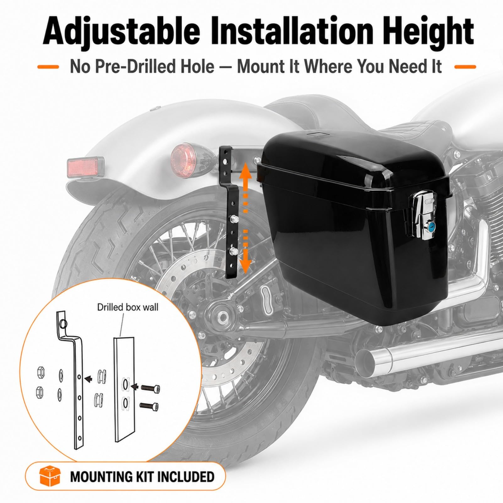Maleta Lateral para Motocicleta de 45 litros con Kit de Montaje | Alforjas Duras ABS con Cerradura para Ajuste Universal Cruiser