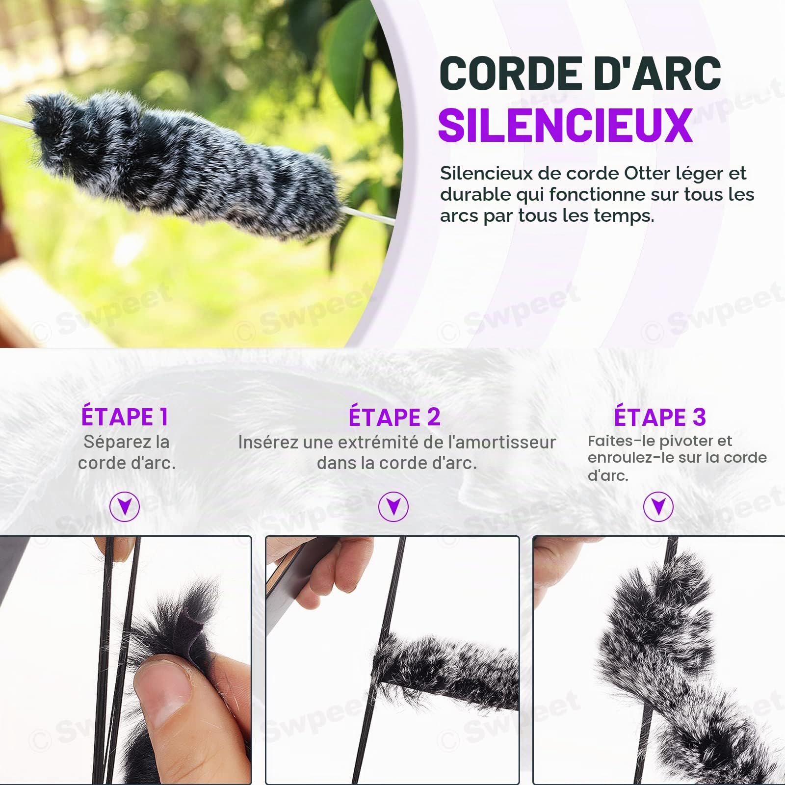 Swpeet Kit de 17 pièces d'outils pour corde d'arc, pince à boucle de nœud pour tir à l'arc, ensembles de nœud de corde d'arc, règle carrée pour arc en T, cire pour corde d'arc, silencieux de corde