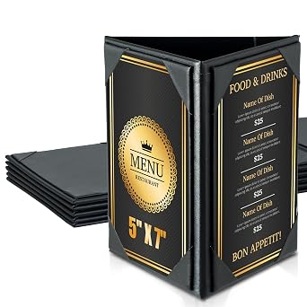 Leatherette Table Tents Triangle Menu Holders 5"x 7", 5 Pack 3-Side
