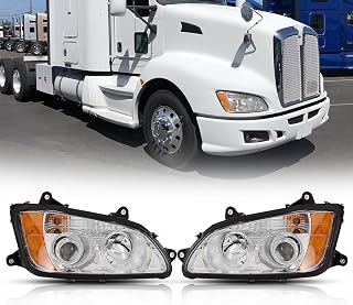 Headlights for Kenworth T170/270/370 2008-2020, T440/470 2010-2020, T660 2008-2018, LED Projection Chrome DOT Headlamp Assembly, 2-Piece Set