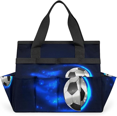Soccer Ball Garden Tool Tote Bag for Women Men Gardening Tool Storage Bags with 10 Pockets Standable Garden Home Tool Kits Organizer for Indoor