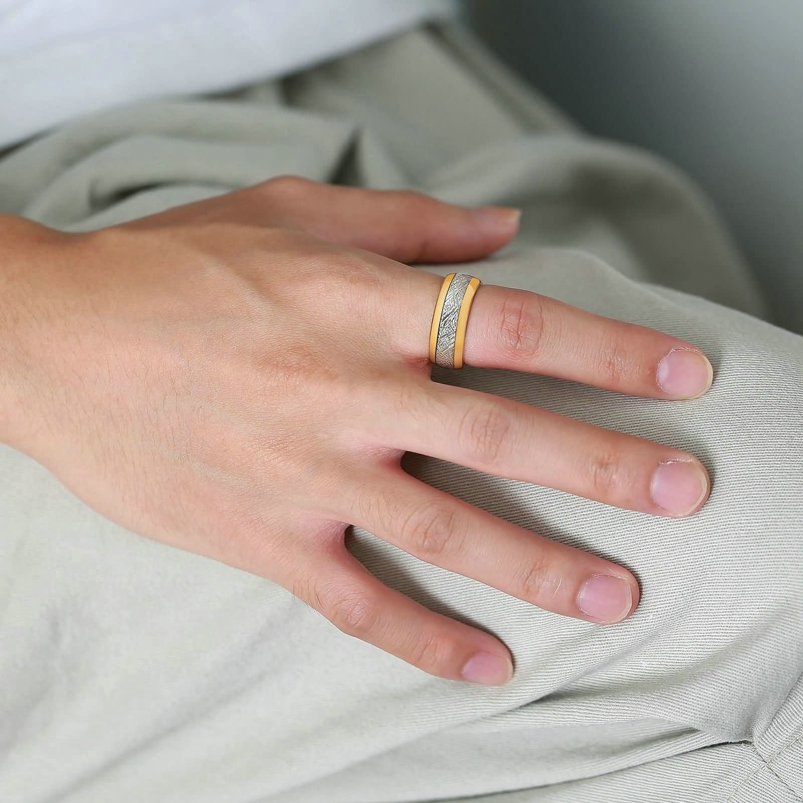 Aeici - Anillos para mujer y hombre, anillo de boda de tungsteno de oro plateado de 8 mm