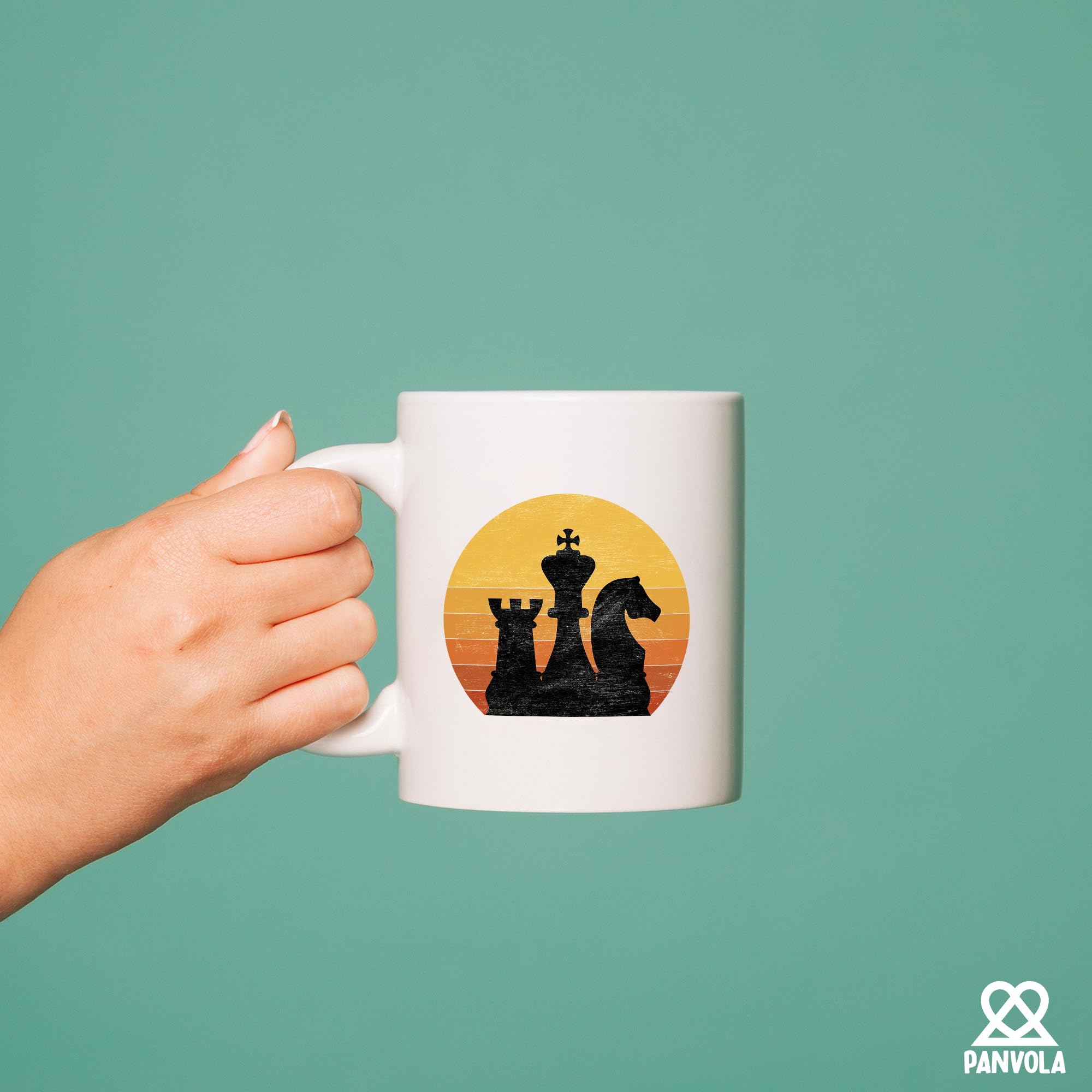 Panvola Vintage Chess Retro Sunset Retro Chess Gifts Player Coach Board Game Lover Dad Boyfriend Husband Brother Grandpa Uncle Novelty Drinkware Ceramic Mug 11 oz White