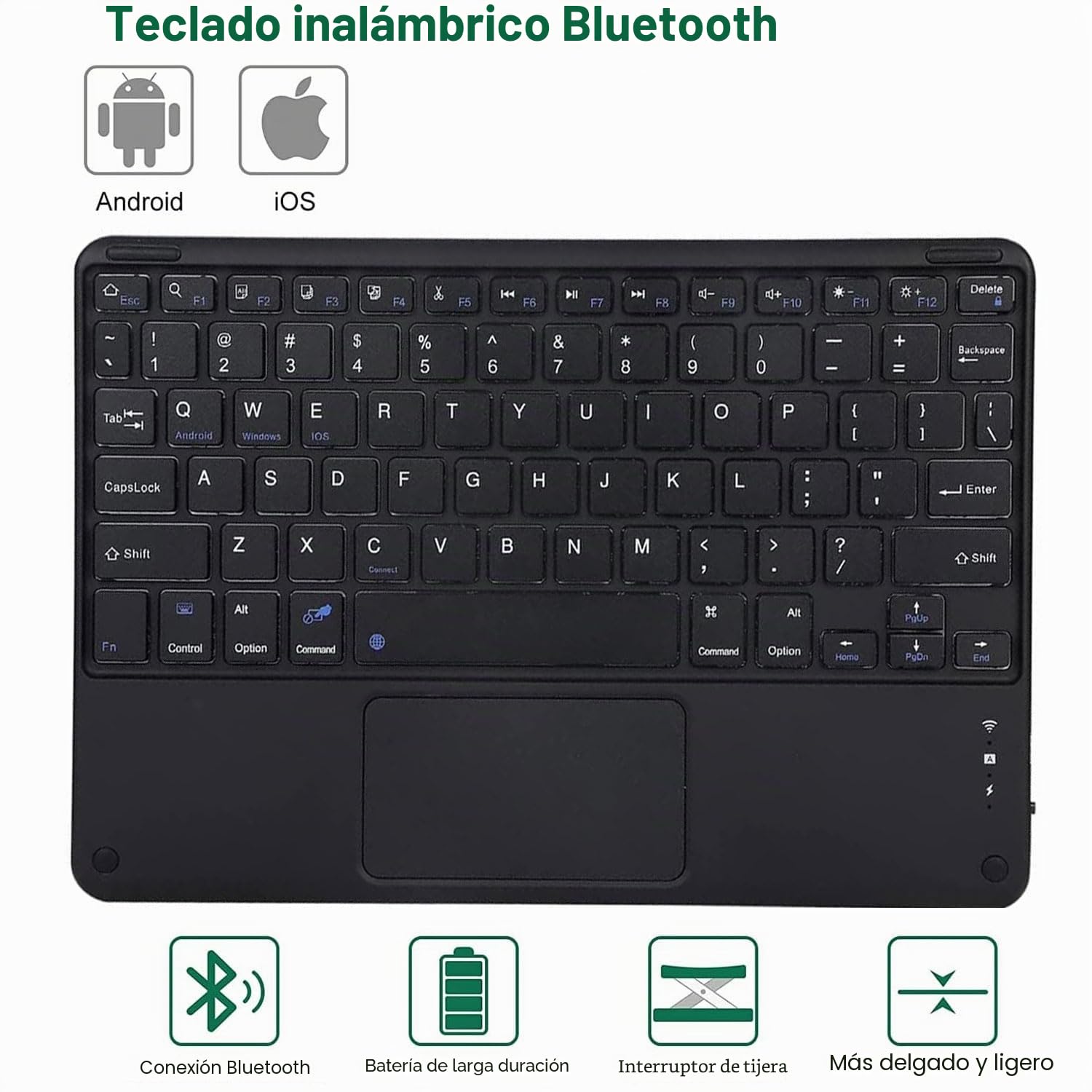 Funda con Teclado Táctil para Samsung Galaxy Tab A7 De 10,4 Pulgadas 2020 Modelo SM-T500/T505/T507, Teclado Bluetooth Inalámbrico Desmontable, Cubierta Trasera TPU Suave Ultrafina,Negro