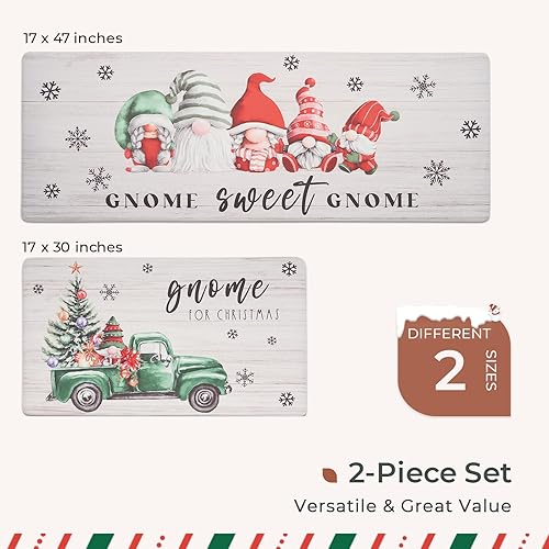 Miniatura 6 de FRESHMINT Juego de 2 tapetes de cocina de Navidad para piso, antifatiga, impermeables y antideslizantes, acolchados, lavables, cómodos caminos de