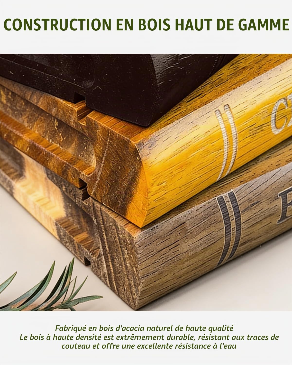 Lot de 3 planches à découper en forme de livre avec support, pré-huilée, adaptée aux couteaux, pour viande et légumes, cadeaux pour la cuisine