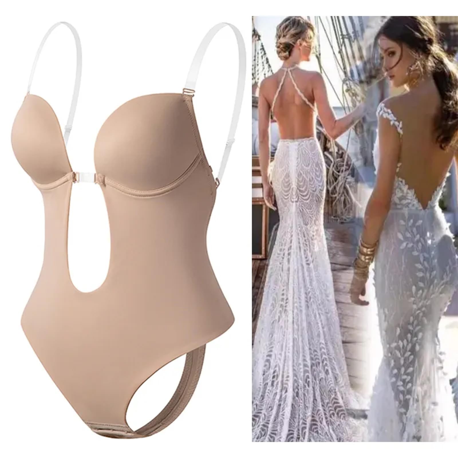 Femmes dos nu profond V - neck bustier moulant Body Set moulant