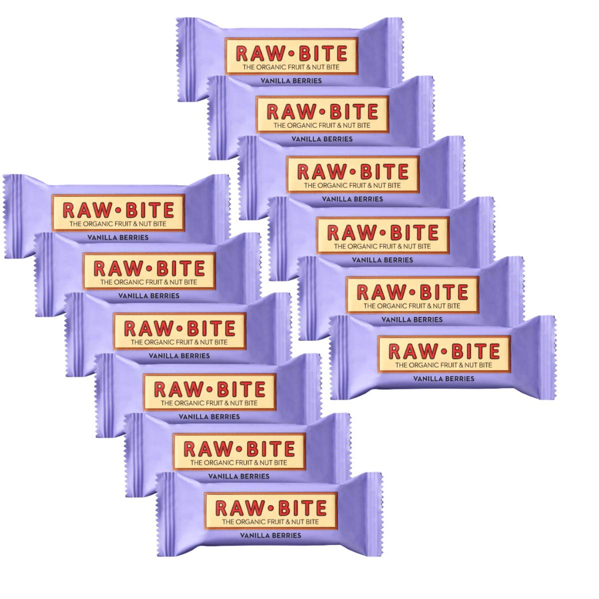 Raw Bite barretta energetica ecologica, 12 x 50 g, sapore vaniglia e fragola.