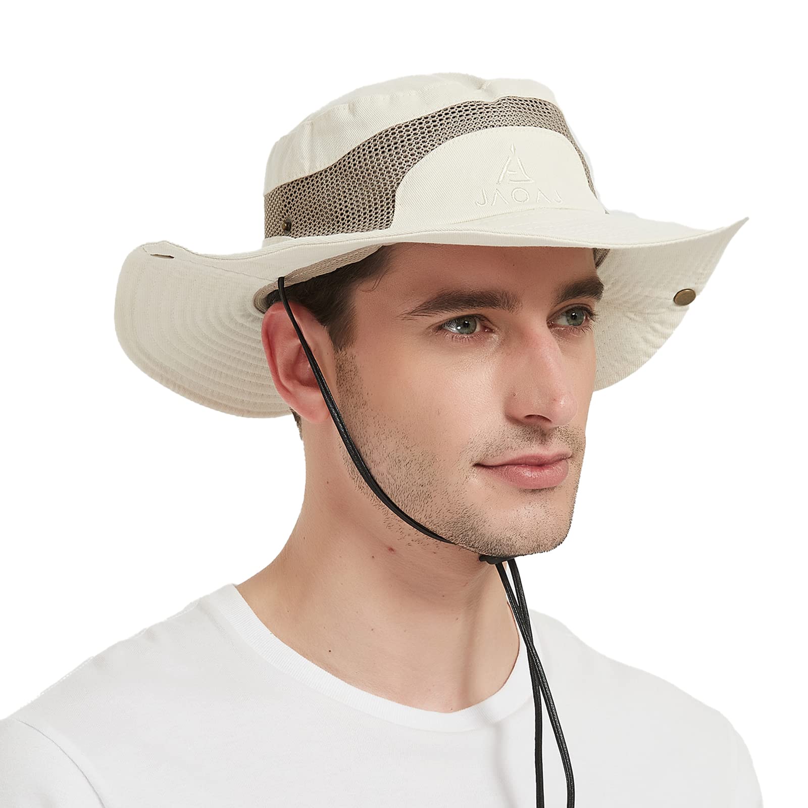 Bigoco Sombrero de Hombre para El Sol-Sombrero Pescador Safari Protección UV Hombre-Sombrero Trekking Malla Hombre Algodon-Sombrero ala Ancha Explorador