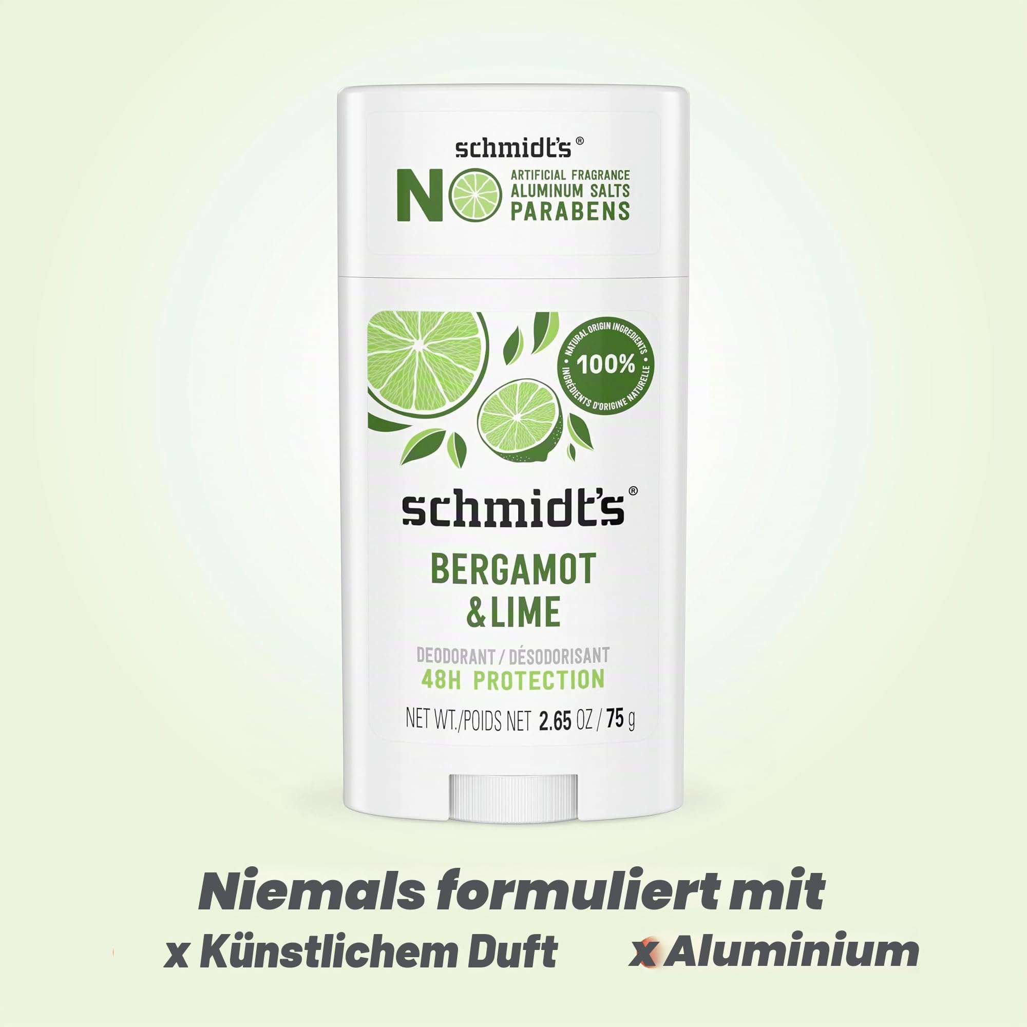 Schmidt's Aluminum Free Natural Deodorant For Women and Men, Bergamot & Lime with 24 Hour Odor Protection, Certified Cruelty Free, Vegan Deodorant, 2.65oz 4-pk