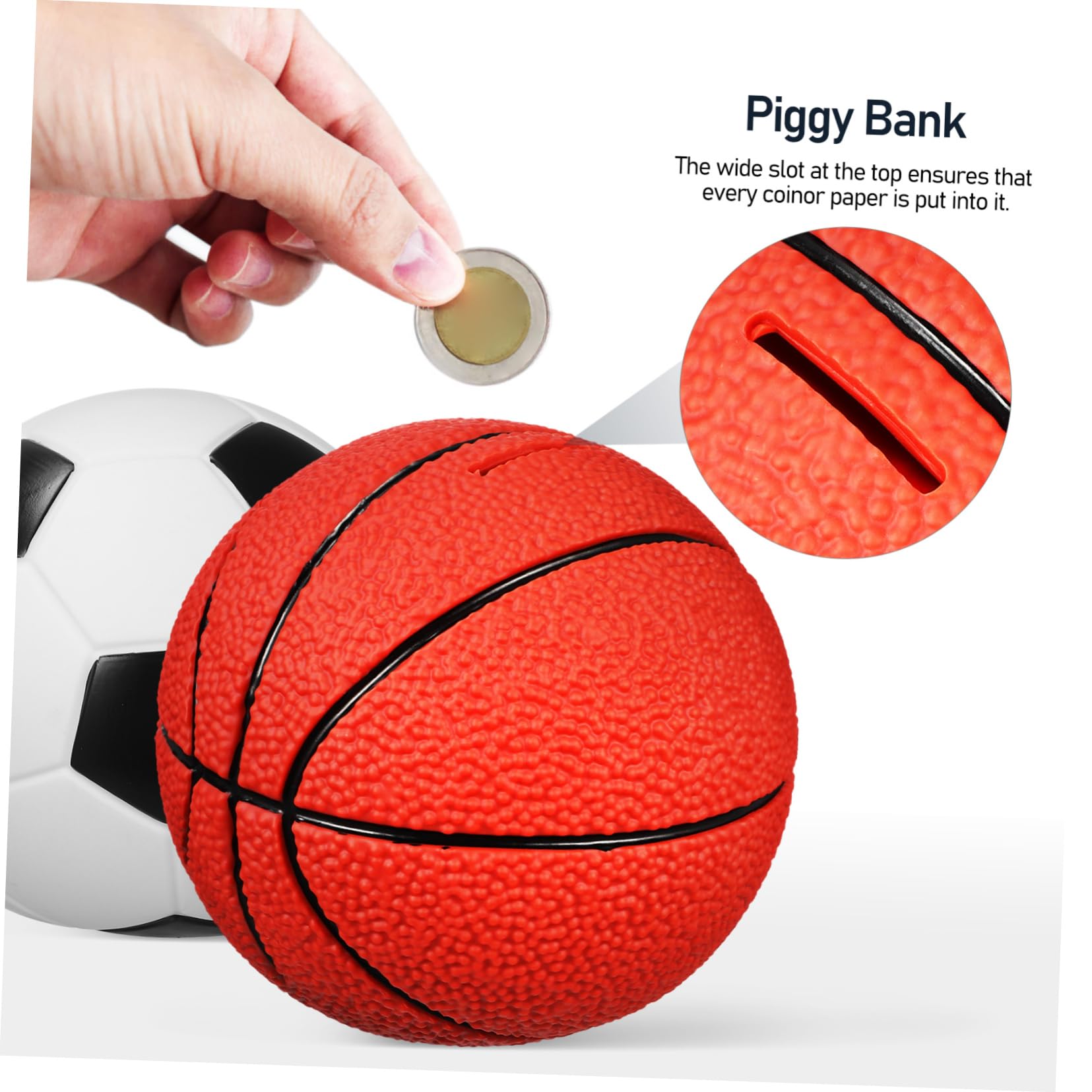 Salvadanaio Cartone 2 Pezzi in Vinile, Pallone Basket e Calcio | Formato Piccolo, Decorazione per Casa e Compleanno, Set Compatto per Amici e Genitori