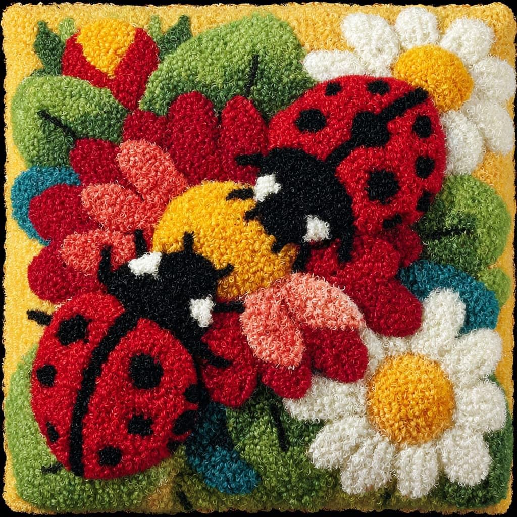 Henypt Latch Hook Kits-D Latch Hook Cushion Kits, Flowers And Ladybugs