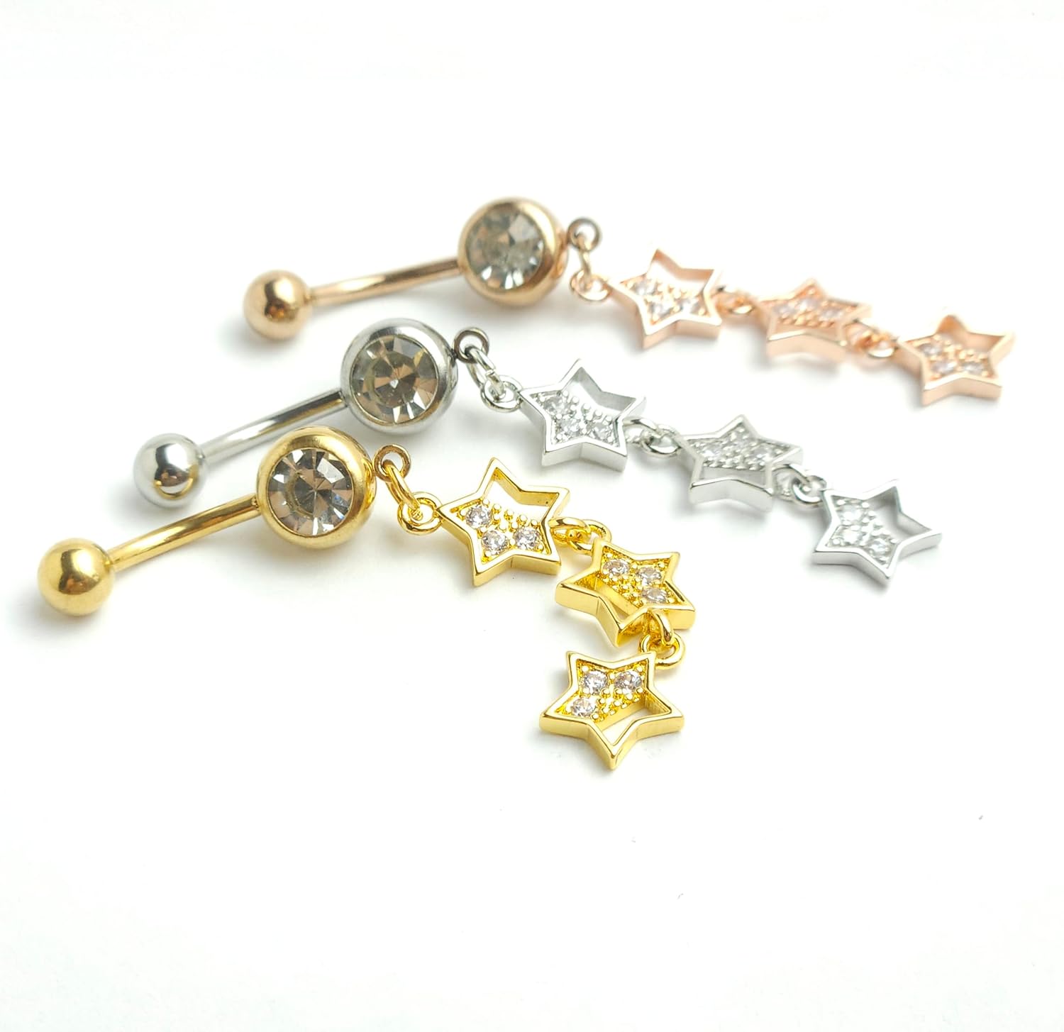 14G Surgical Steel Star Dangle Belly Button Ring for Women Dangling Rhinestone Hollow Stars Belly Navel Rings Navel Piercing Barbell Body Piercing Jewelry - Image 5