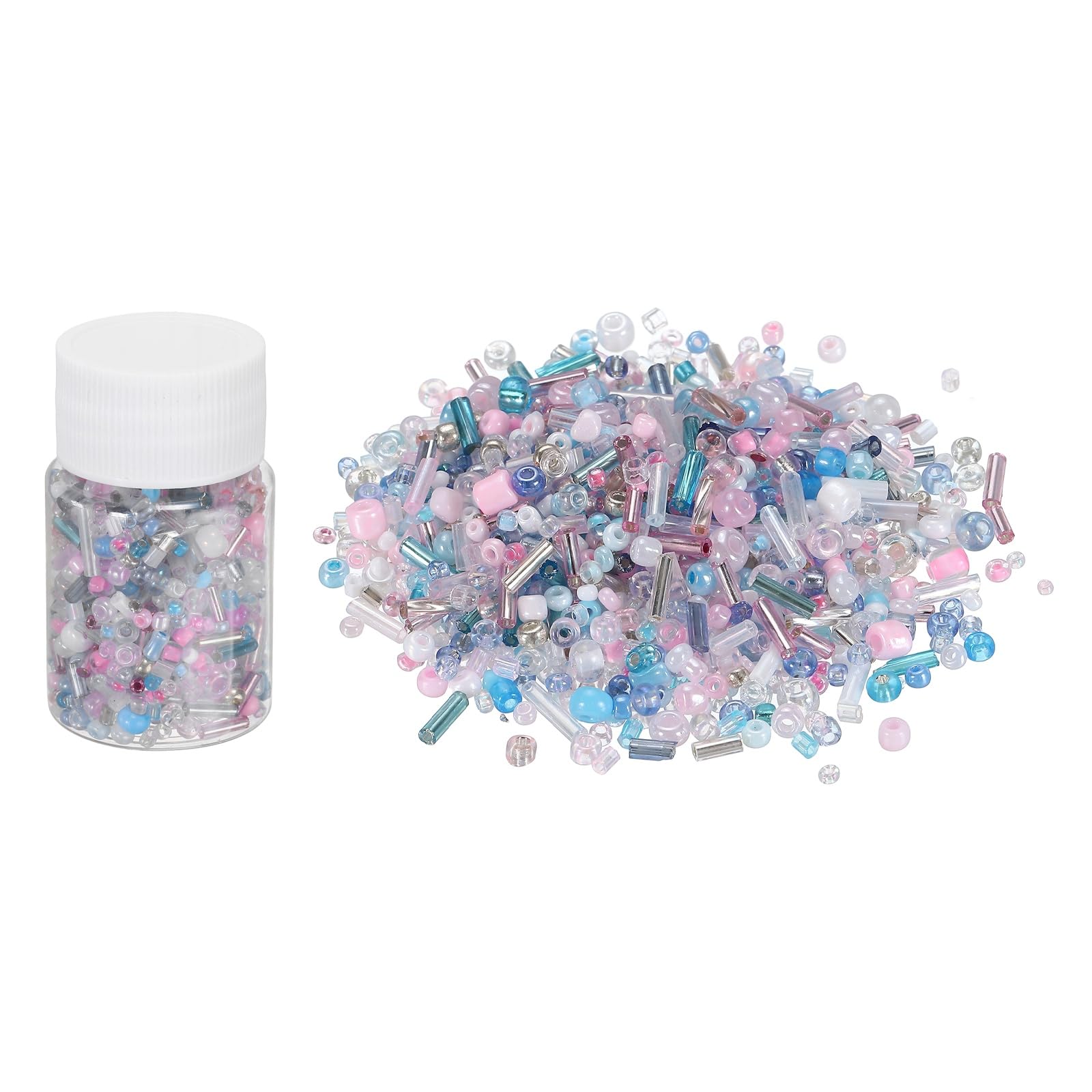 sourcing map 1200 Pcs Mixed Glass Seed Beads, 2-7mm Mini Loose Glass Bugle Beads for DIY Earrings, Necklaces, Bracelets, Jewelry Making, Blue and Pink