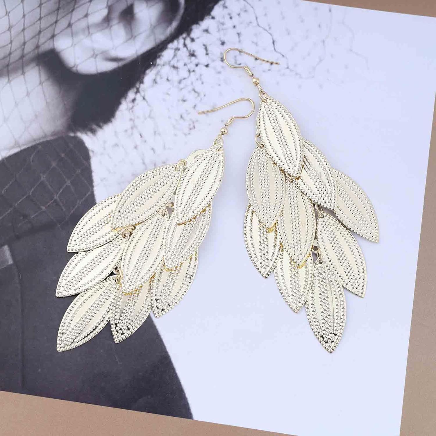 Andelaisi Boho Textured Leaf Dangle Earrings Vintage Filigree Leaf Earrings Gold Tribal Cluster Leaf Drop Earrings Super Lightweight Leaf Earrings Jewelry for Women and Girls - Image 4
