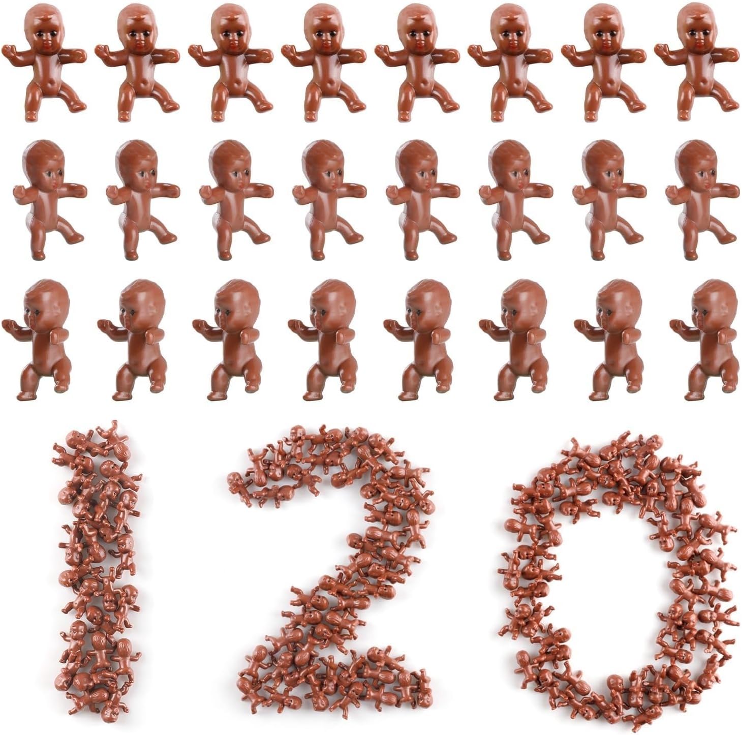 THE WHITE SHOP 120 Mini Plastic Dolls, Tiny Plastic Dolls Figurines Small Dolls King Cake Dolls for Kids Shower, Ice Cube My Water Broke Games, Party Decorations, Brown-Colored