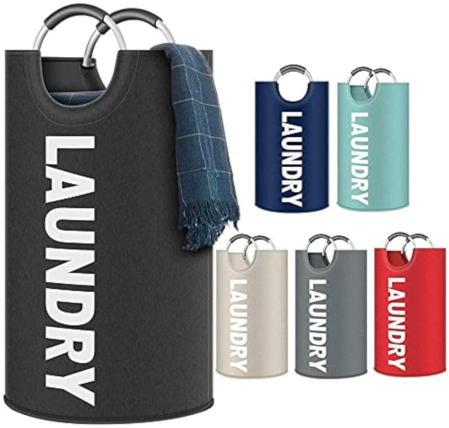 Urban London Black Laundry Storage Basket - 82 Litre Laundry Basket Foldable Hamper Basket With Aluminium Handles - Fabric Laundry Bag For Bathroom Dorm Bedroom Bin Large
