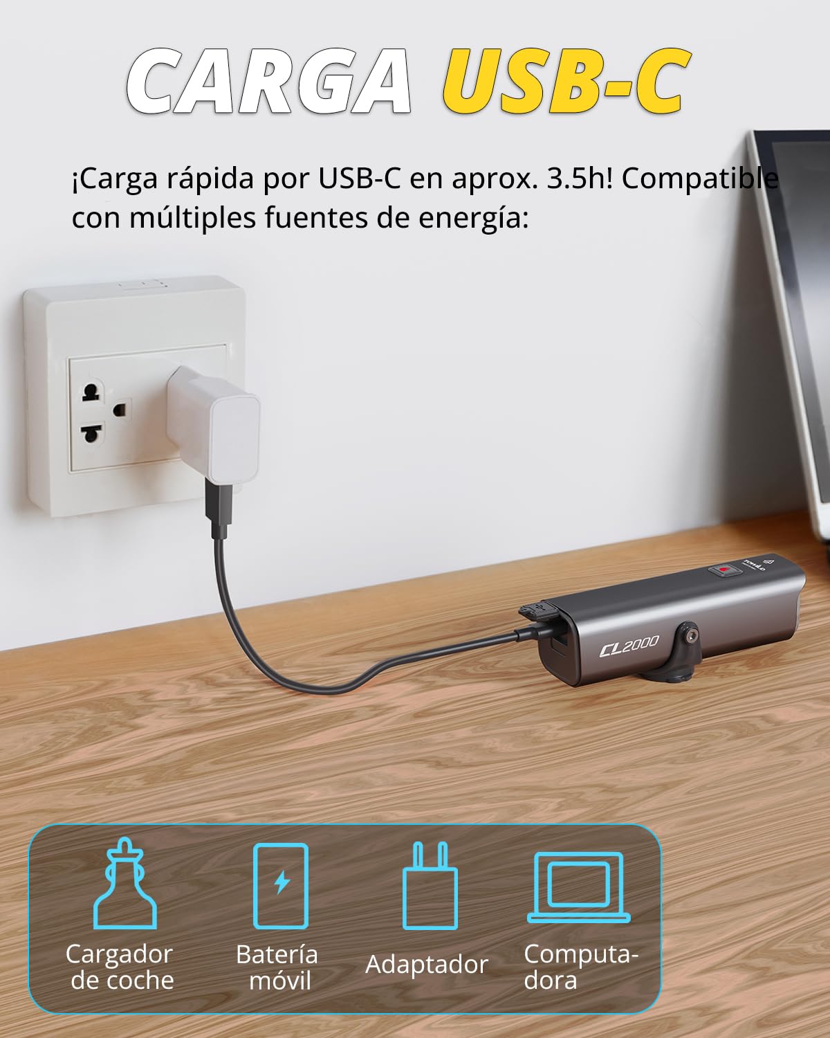 TOWILD CL2000 Luces Bicicletas,2000 Lumen Luz Delantera para Bicicletas Recargable USB-C LED, Luces Delanteras Antideslumbrantes para Ciclismo de Carretera/MTB IPX6 Impermeable 5 Modo Faro de Ciclismo
