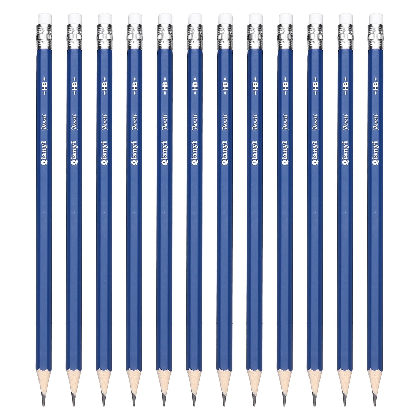 PATIKIL 12Pcs Wood Pencils, Hexagonal Black HB Graphite Pencil Set Pre-sharpened Erasable with Eraser for Daily Home Office Classroom Writing Marking Study Note Supplies, Blue