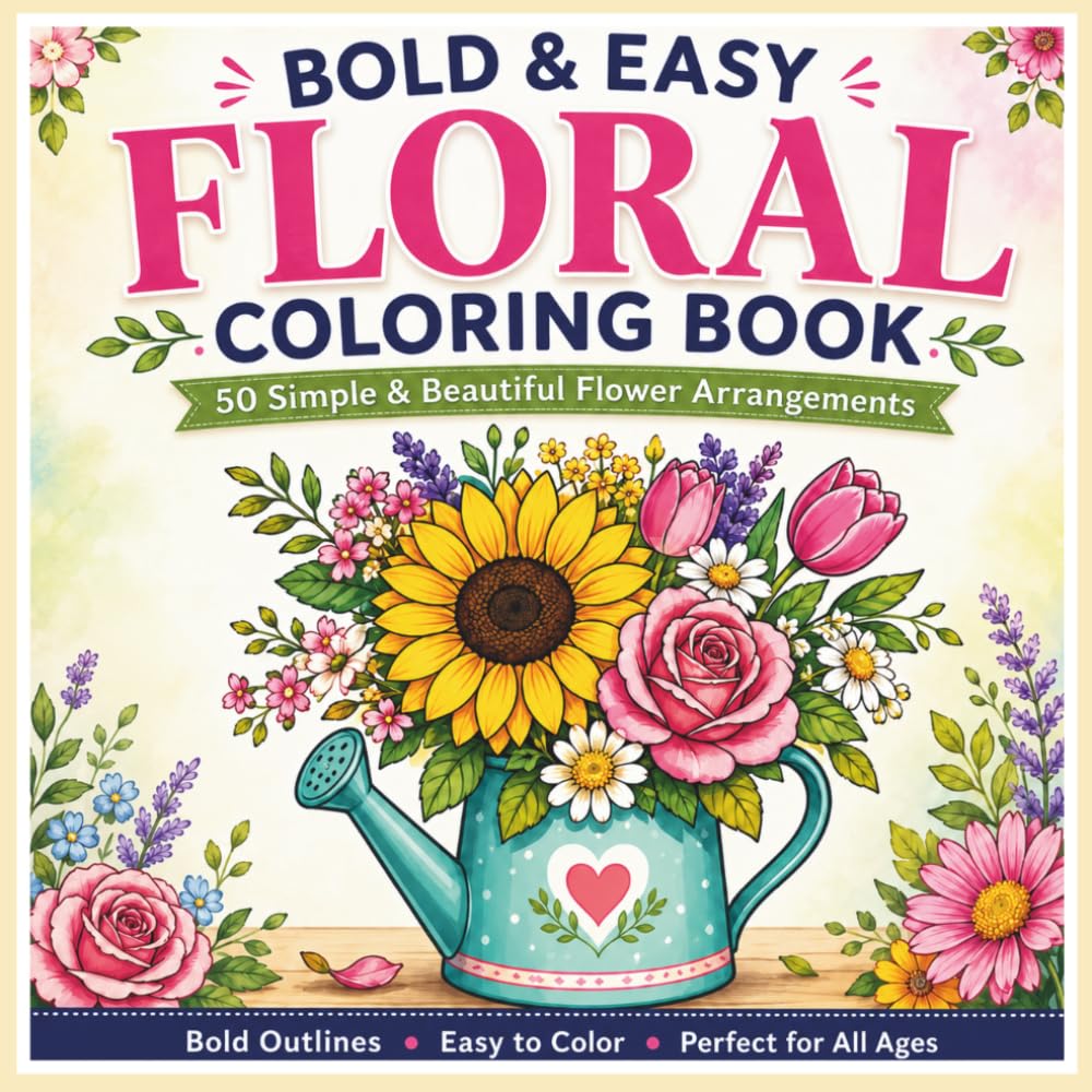 Bold & Easy Floral Coloring Book: 50 Simple & Beautiful Flower Arrangements for Stress Relief, Relaxation, and Creative Fun