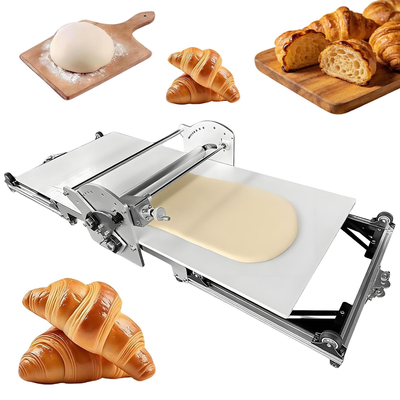 Ymnogjie Automatic Puff Pastry Sheeter,Electric Dough Sheeter Machine for Home Baking,Stainless Steel Build,2-30mm Thickness Control,with 40×17.7in Sheeter Board for Croissants,Fresh Pasta