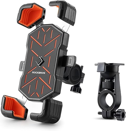 ROCKBROS Soporte para teléfono de bicicleta para motocicleta bloqueo 1S protección segura, soporte giratorio de 360 compatible con iPhoneSamsung y