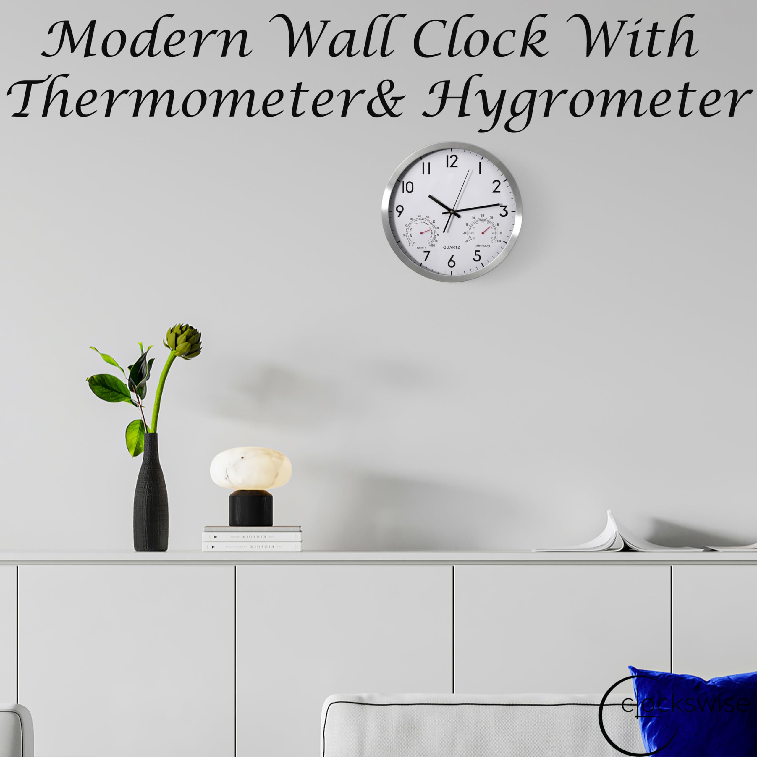 インテリア時計 onulife Temperature and humidity clock Amazon.com: Clockswise 8-Inch Non-Ticking Quartz Wall Clock with