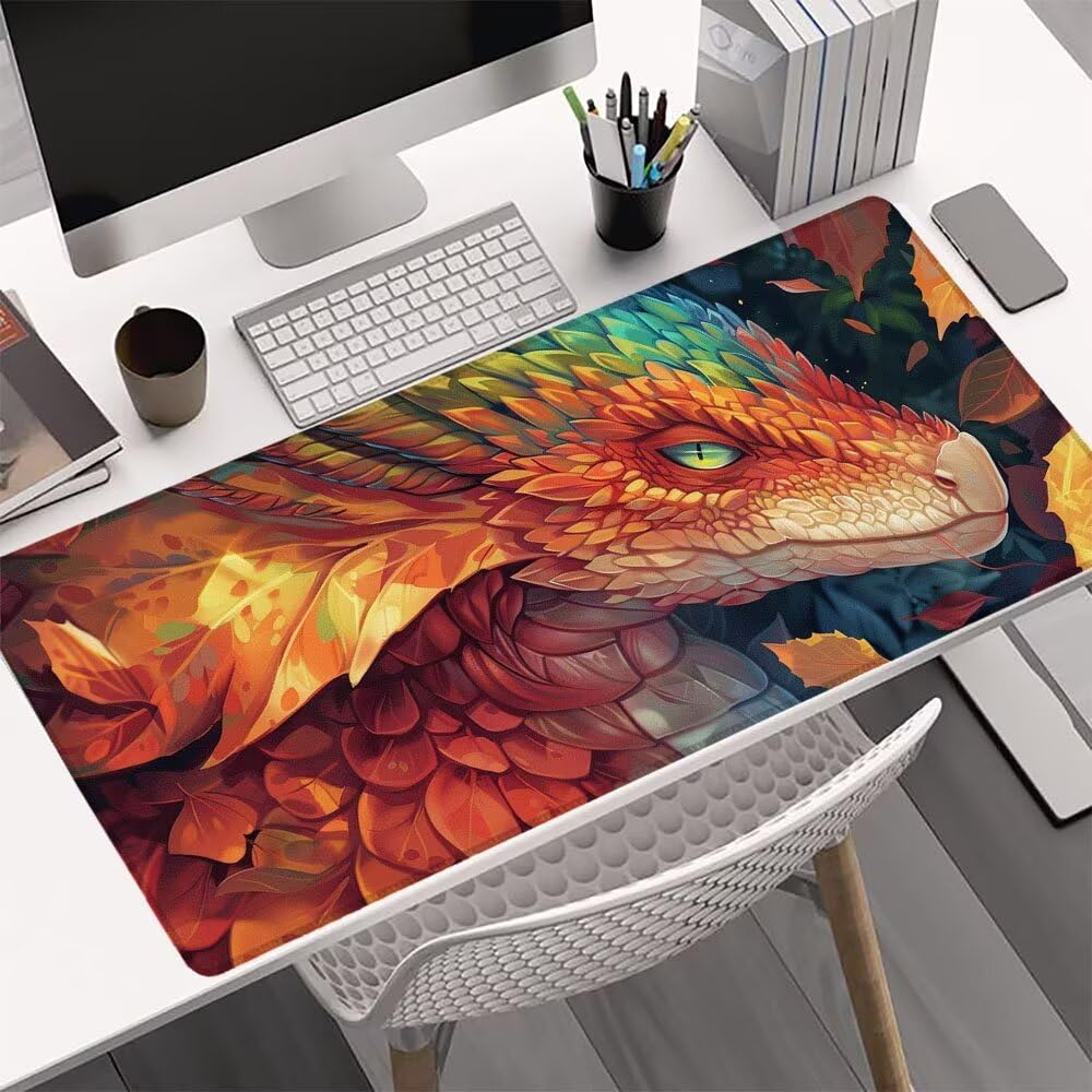 Podkładka pod mysz XXL 1000 x 500 x 3 mm, podkładka pod mysz dla graczy smoka, duża podkładka pod biurko, antypoślizgowa gumowa podstawa, szyte krawędzie, wodoodporna podkładka pod mysz fajna, poprawa