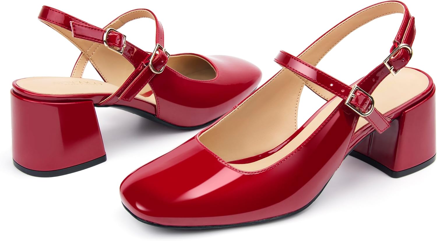 Womens Mary Jane Chunky Low Heels Pumps Square Toe Buckle Strap Wedding Party Dress Shoes