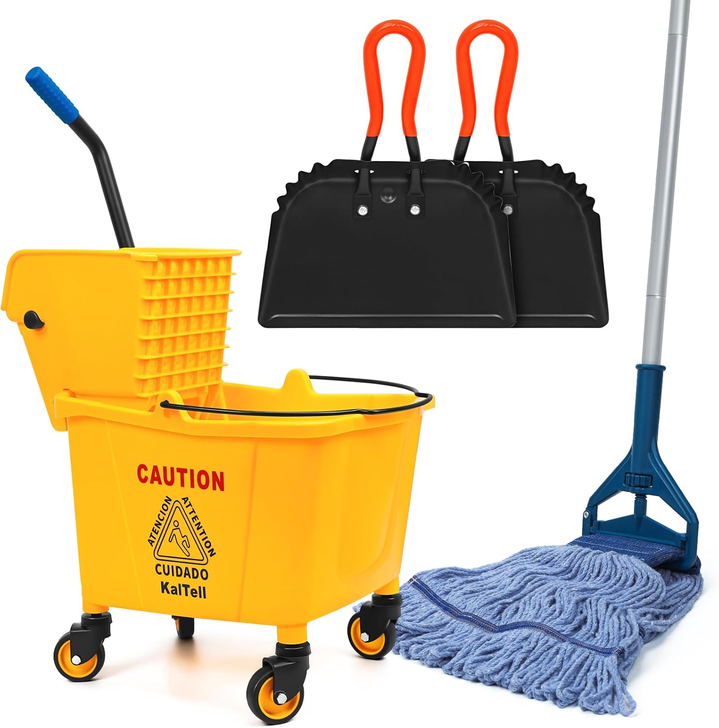 Commercial Mop Bucket with Mop & Dustpans