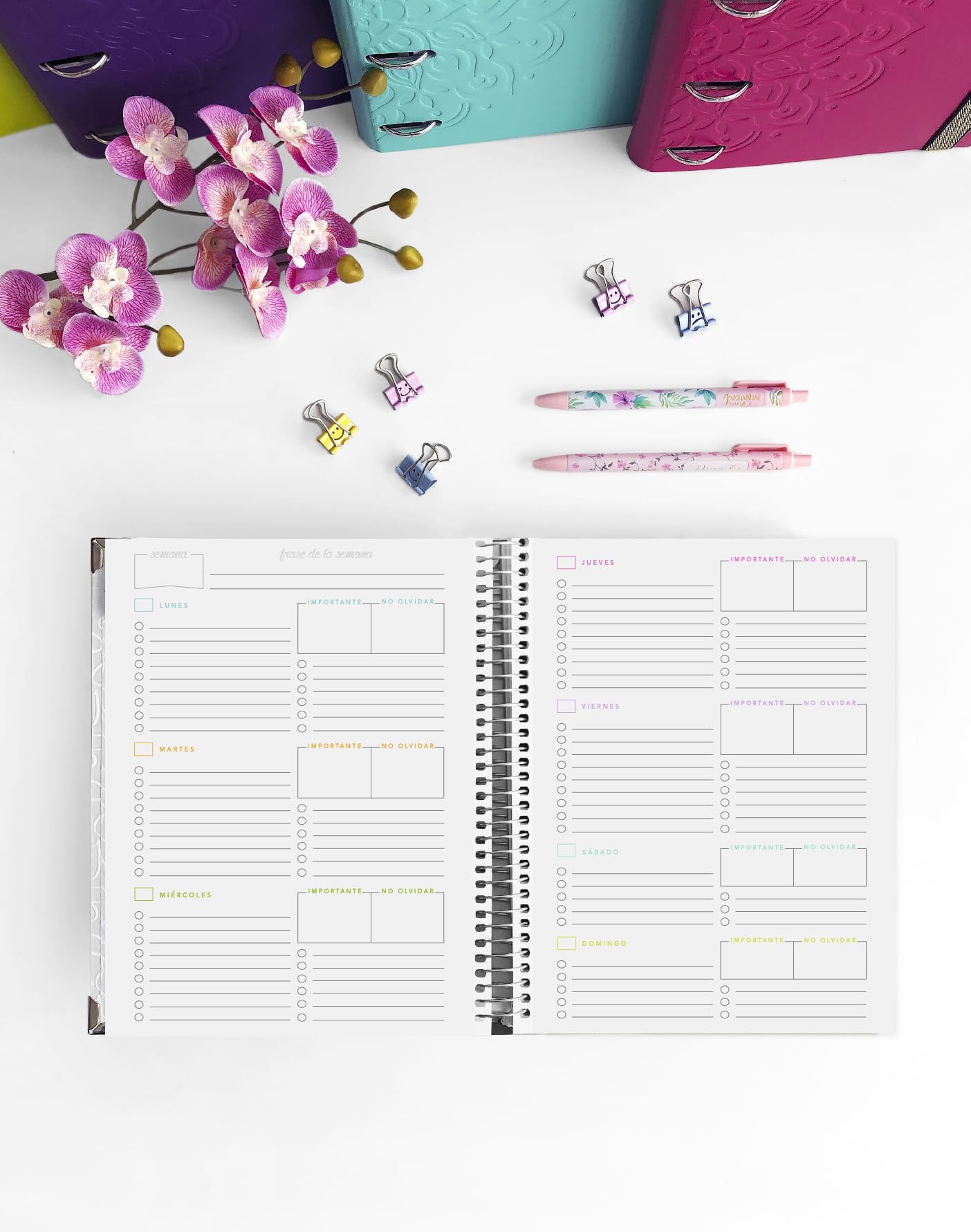 Agenda oposiciones A5 - semanal sin fechas - Verde Mar Liso (Con separadores)