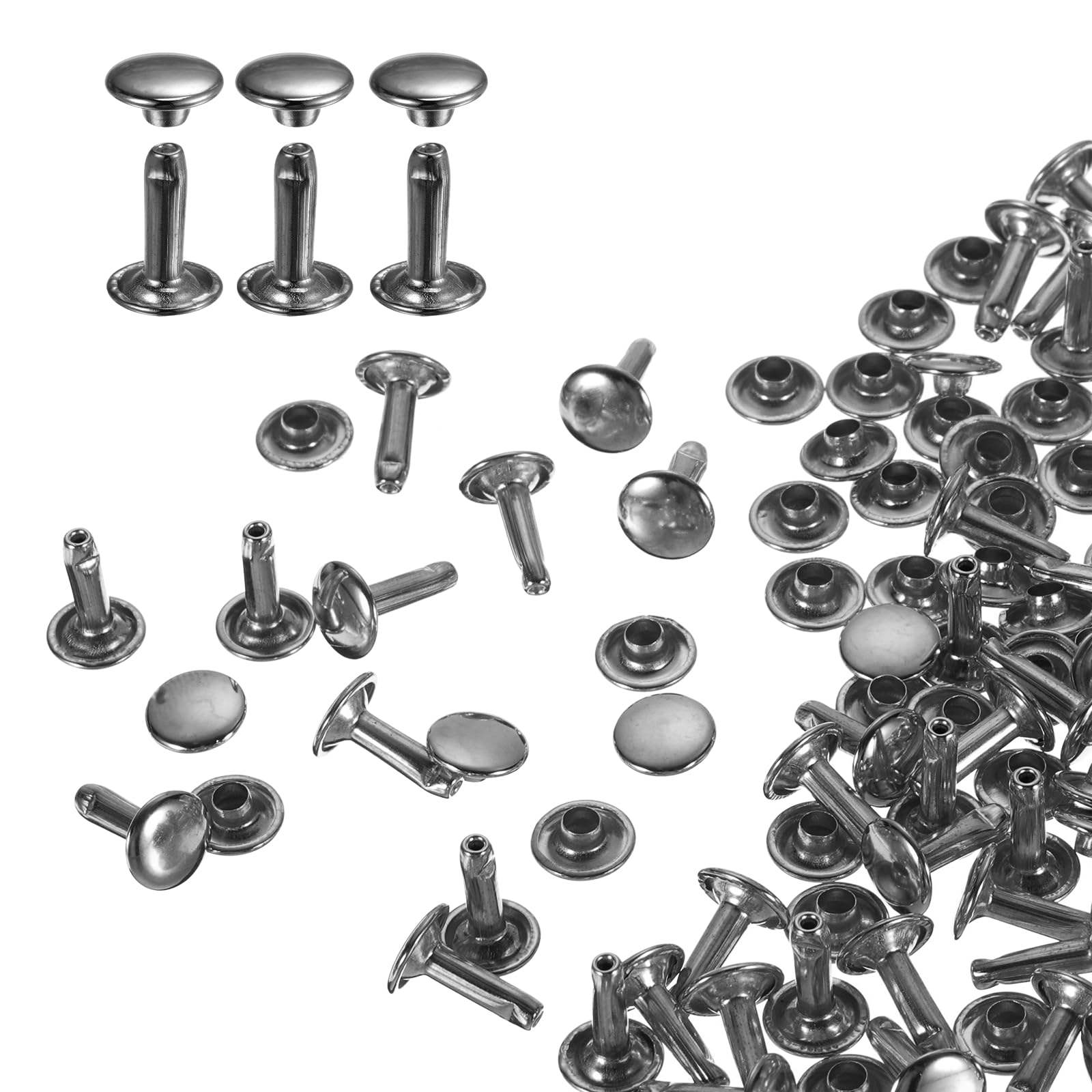 sourcing map 80 Sets Double Cap Rivets 9x12mm Carbon Steel Round Head Snaps Studs Fasteners Tubular Metal Studs for Leather Craft Repairs Decoration, Gunmetal