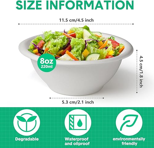 Miniatura 2 de Potchen Paquete de 300 cuencos de papel desechables de calidad, cuencos pequeños de fibra de caña de azúcar, fiestas para helado, frutas, ensalada,