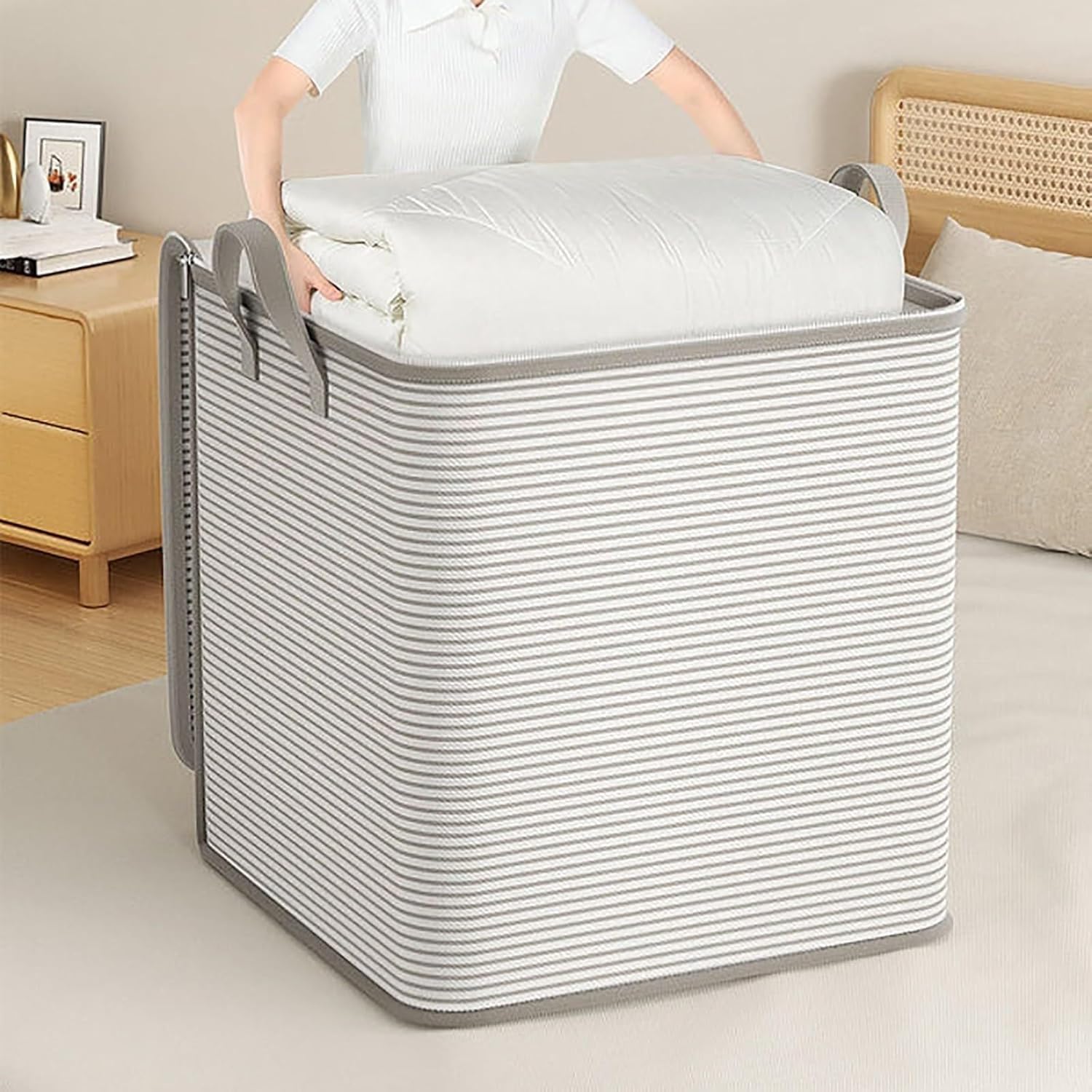 Storage Bins Storage Bags Folding Clothes Portable Wardrobe Storage Box with Reinforced Handle Zipper Storage Container(G,56x45x56cm)